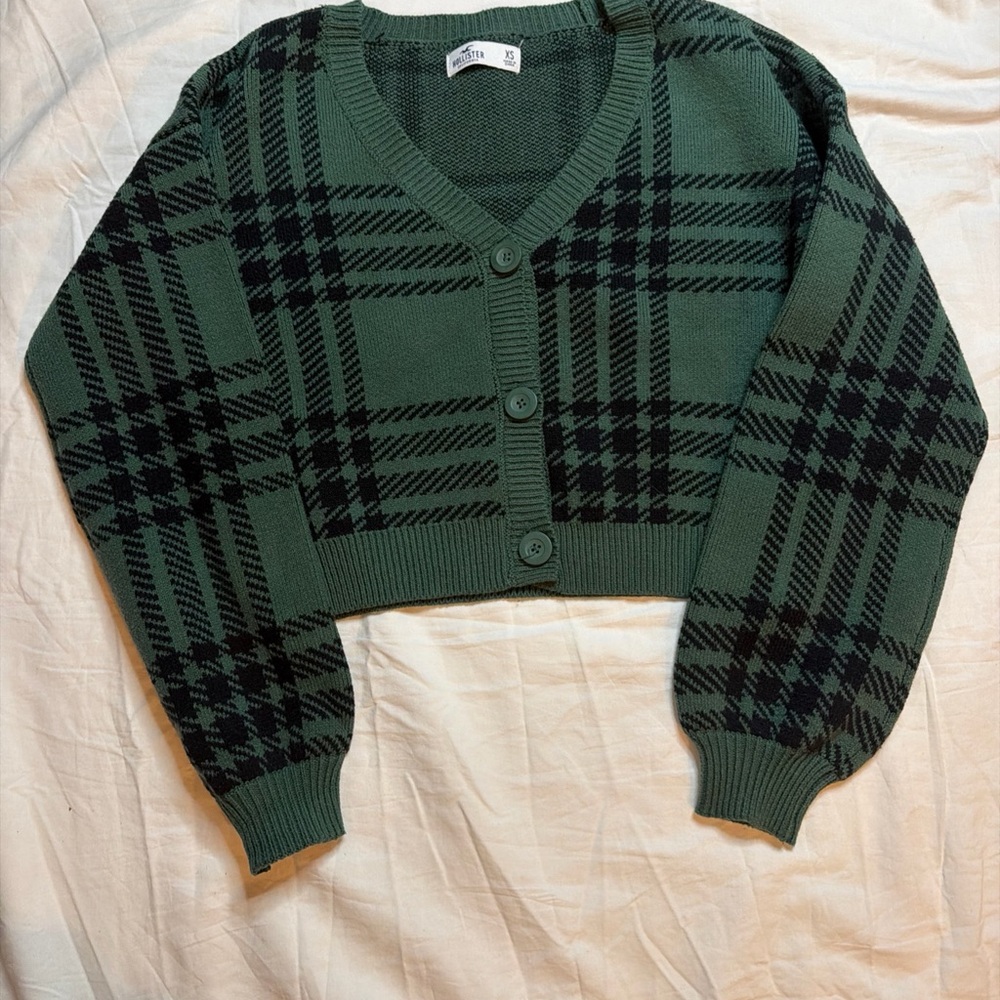 Womens Hollister Cropped Cardigan Sweater Size XS Small Green